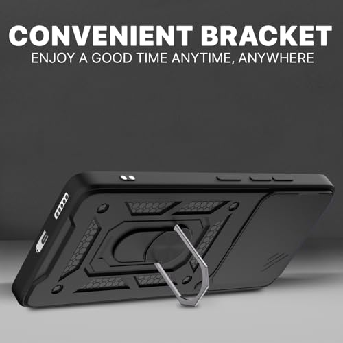 Image of Pikkme Back Cover for iQOO 13 5G | D10 Tough Armor | 360 Protection Case | Sliding Camera Shield Cover & Ring Holder Stand Bumper Case (Black)