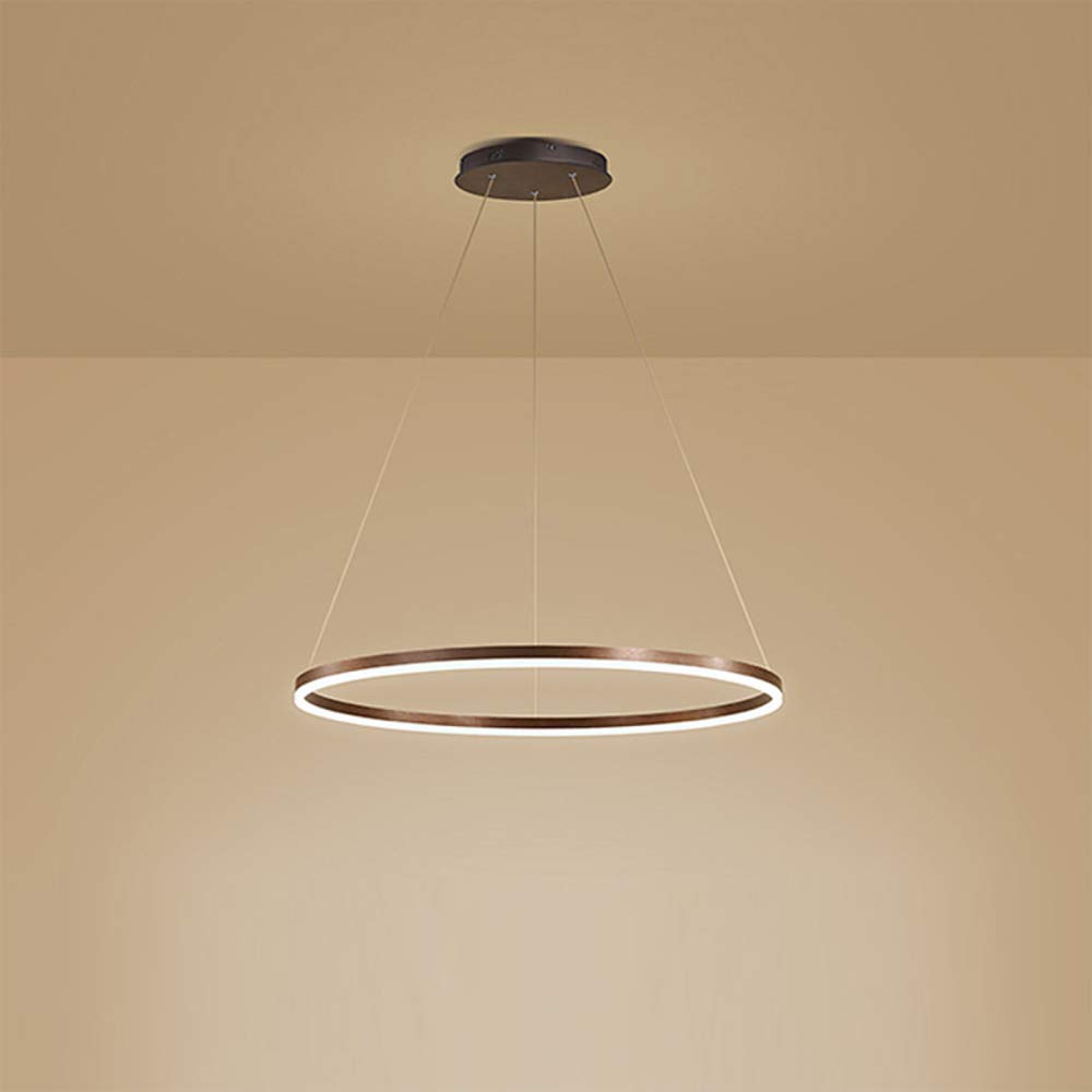 1-Light Single Circle Pendant Light Nordic Modern Ring Chandelier Suspended Adjustable LED Hanging Lamp For Living Room Bedroom Dining Room,Brown+Stepless Dimming-80CM 50W
