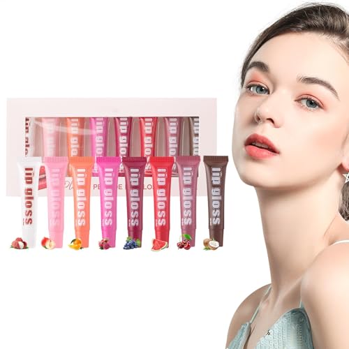 Brillo de labios transparente para mujer, juego de brillo de labios con sabor a fruta - 8X Aceite labial con sabor a fruta para labios secos,Brillo de labios en una variedad de frutales, brillo transp