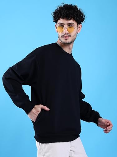 Image of The Indian Garage Co Men Oversized Solid Crew Neck Overhead Sweatshirt