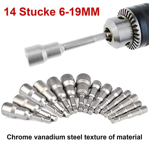 14 Pcs Magnetic Hexagon Socket, 6-19mm Hex Shank Magnetic Nut Setter Driver, Hex Drill Bits,1/4 Inch Magnetic Drill Bit Set, Used to Electric Screwdriver Handle Tools 4 14 Pcs Magnetic Hexagon Socket, 6-19mm Hex Shank Magnetic Nut Setter Driver, Hex Drill Bits,1/4 Inch Magnetic Drill Bit Set, Used to Electric Screwdriver Handle Tools - Image 4