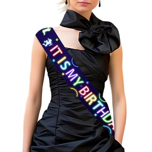 Diartpaint Let’s Jump Theme Birthday Sash, Neon ‘It’s My Birthday’ Sash Gift Ideas for Kids Boys Girls, Funny Happy Birthday Sash for Any Age Birthday Party Favors Decorations and Supplies
