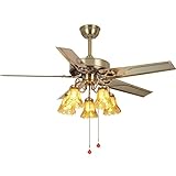 FENGJISUN Deckenventilatoren Mit Licht Eisen Deckenventilator Licht Haushalt Europäischen Stil Ventilator Kronleuchter Wohnzimmer Blatt Restaurant Für Schlafzimmer(52inch)