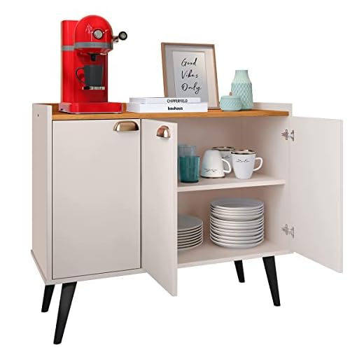 Aparador Balcão Buffet 3 Portas com Prateleira Puxador Concha (Off White/Cinamomo)