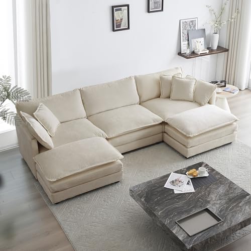 GNIXUU 111.5“ Oversized Modular Sectional Sofa, Comfy Cloud Couch for Living Room, Modern Chenille Large Deep 5 Seater U Shaped Couch with Reversible Chaise & Cushions(Camel)