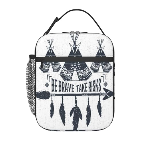 ポータブル断熱ランチバッグ。防水性と漏れ防止性を備え、スタイリッシュで丈夫。仕事、学校、アウトドア活動に最適です。男性にも女性にも適しています。(黒い矢印、部族、民族、アステカのパターン、抽象的な古代アーチェリー、アフリカの部族)