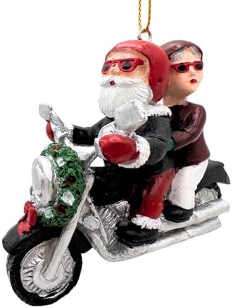 Spooky Thru Noel Collection Biker Santa and Mrs Claus Riding Motorcycle Bike Christmas Tree...