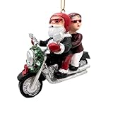 Biker Santa and Mrs Claus Riding Motorcycle Bike Christmas Tree Ornament