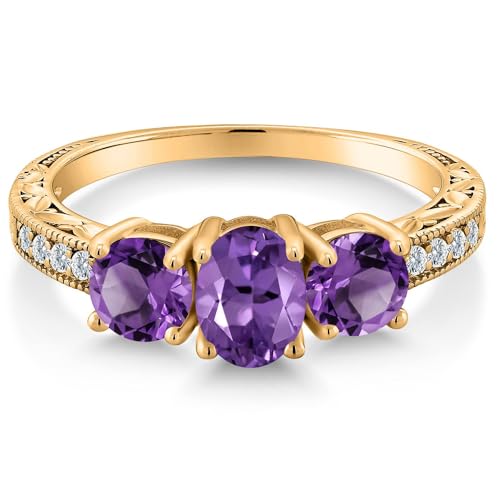 Gem Stone King 18K Yellow Gold Plated Silver Purple Amethyst Ring For Women (1.78 Cttw, Oval 7X5MM, Gemstone Birthstone, Size 7)3