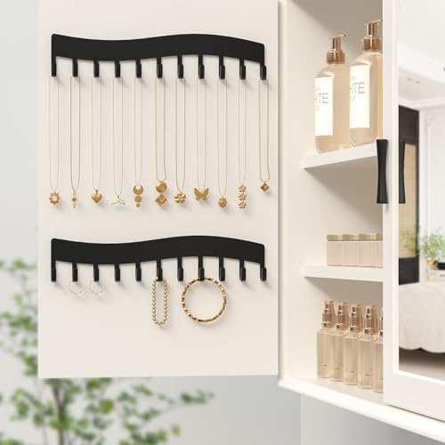 Josmimic Porte-bijoux mural – Support pour colliers, bracelets et boucles d’oreilles – Rangement suspendu, lot de 2, noir – vue 5