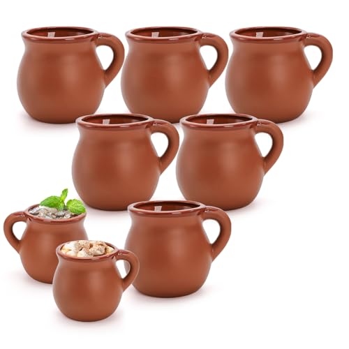 Kingrol 6 Pack Authentic Mexican Clay Mugs - 12 oz Tazas de Barro, Handcrafted Pottery for Hot and Cold Beverages, Coffee, Tea, and Cocktails