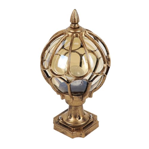CWVYKNP Victorian Style Glass Pillar Cap Light Outdoor Post Light Fixture with E26 Socket Black Pole Lights with Pier Mount Base Spherical Column Lamp Fixture for Pathway, Garden, Patio