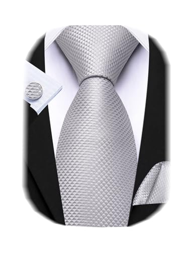 Image of Barry.Wang Classic Mens Ties Silk Necktie Pocket Square Cufflinks Set Woven Designer Wedding Business