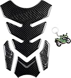 REVSOSTAR 5D Real Carbon Fiber, Motorcycle Decal Vinyl Tank Protector, Tank Pad with Keychain for Ninja 650 ZX636 ZX600 ZX-10R ZX14 ZX1400 ZX14R ABS 1000 ZX100, 2 Pcs Per Set (Green)