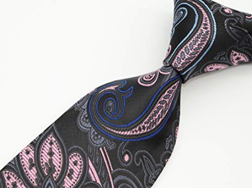 Geotae Zerun New Classic Men's Paisley Silk Tie Necktie (Black/Pink) #TOP2