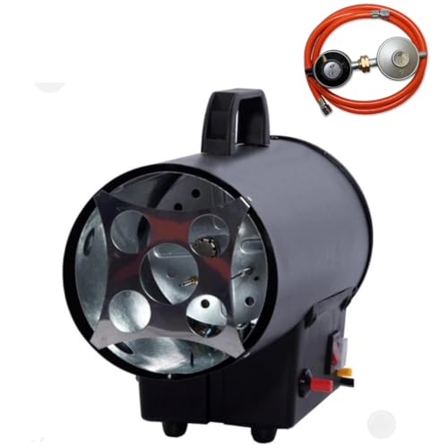 Generador de calor a gas FUXTEC GH10-10 kW de potencia térmica, 300 m³/h de flujo de aire caliente, calefacción industrial a gas butano - propano - adaptador italiano incluido.
