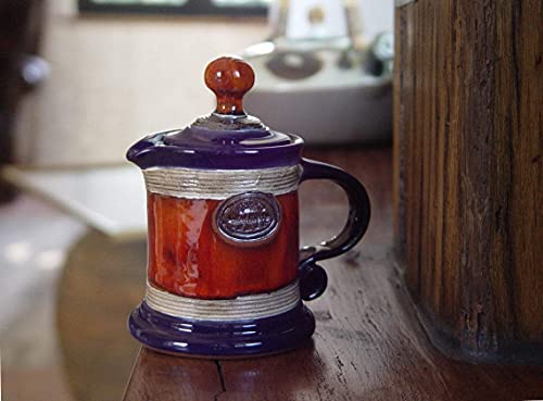 Small Blue And Orange Pottery Milk Jug - Ceramic Creamer With Lid - Wheel Thrown Hand Painted Coffee Creamer - Tea Sets - Table Decor #TOP5