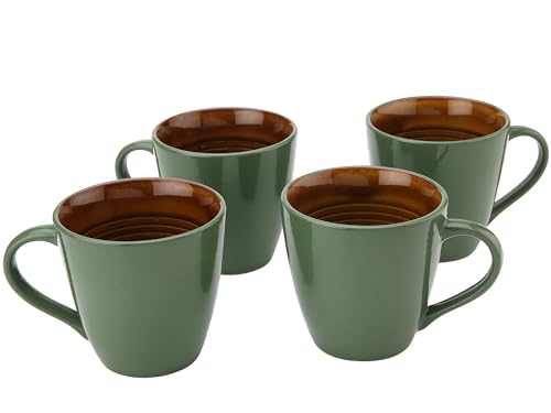 Image of Bodhi House Handcrafted Ceramic Coffee Mug Set of 4 Pieces (350 Ml), Stoneware Tea Cup, Microwave Safe Large Milk Mug, Glossy Finish, Ideal for Daily use, Casual Gatherings and Gifting, Forest Green