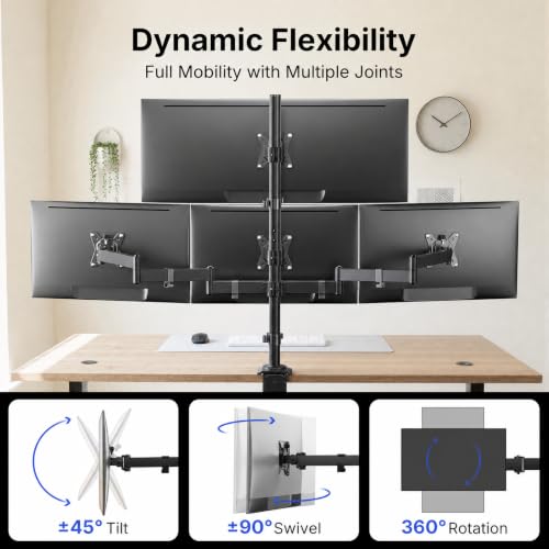 Image of HUANUO 4 Monitor Mount for 13-34 Inch Screens, Fully Adjustable Heavy Duty Monitor Desk Mount for 4 Screens with Swivel, Tilt, Rotation, Larger C-Clamp & Grommet Base, Each Arm Holds up to 22 lbs