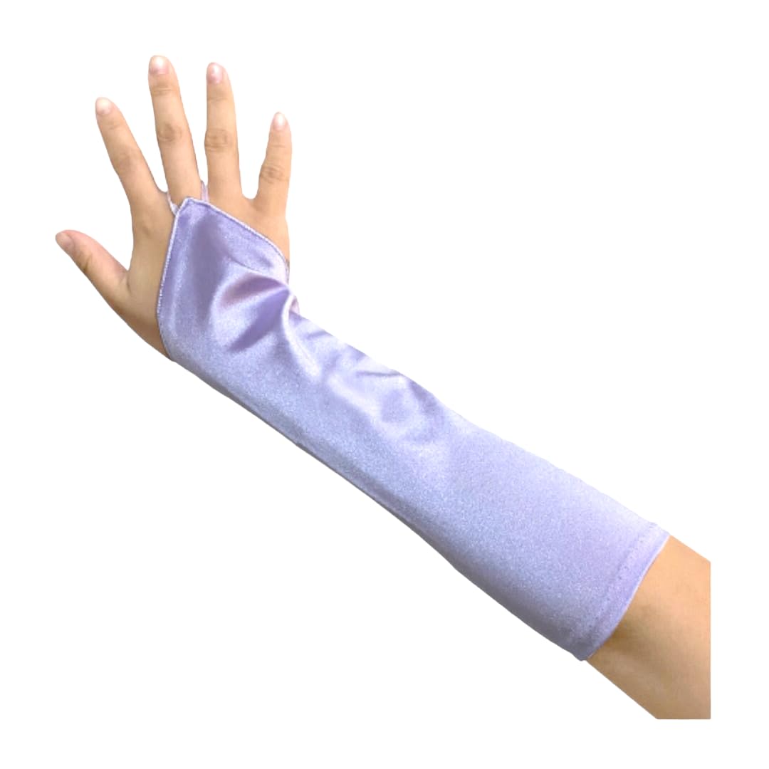 13inch Fingerless Elbow Length Wedding Bridal Satin Gloves Kids Girls Children 15 colors, Lilac, One Size