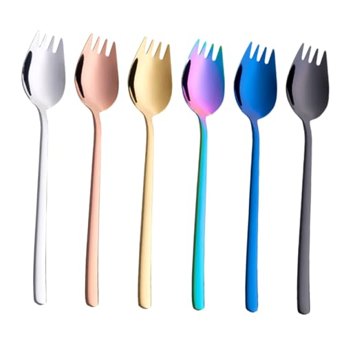 Gogogmee Fruit Forks Dessert Spoons Set 6pcs Stainless Steel Fork and Spoon Ideal for Salad Kiwi Noodles Everyday Use