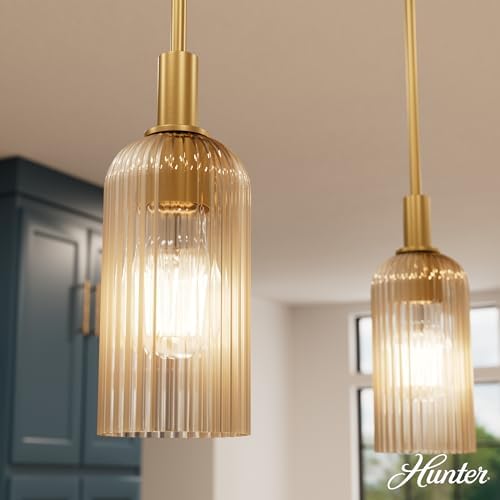 Hunter - Beverly Glen 1-Light Luxe Gold, Mini Pendant Light, Dimmable, Transitional Style, Dome Shaped, for Bedrooms, Kitchens, Dining, Living Rooms - 13236