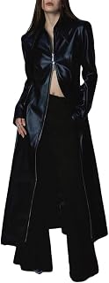 Women's Extra Long PU Leather Overcoat Spring Autumn Luxury Zipper Closure Runway European Windbreaker