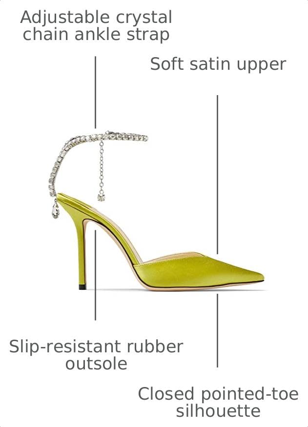 Image of LauraVicci Women's Heeled Sandals Crystal Chain Ankle Straps Rhinestones Buckle High Heels Stiletto Slip On Wedding Party Satin Dress Shoes