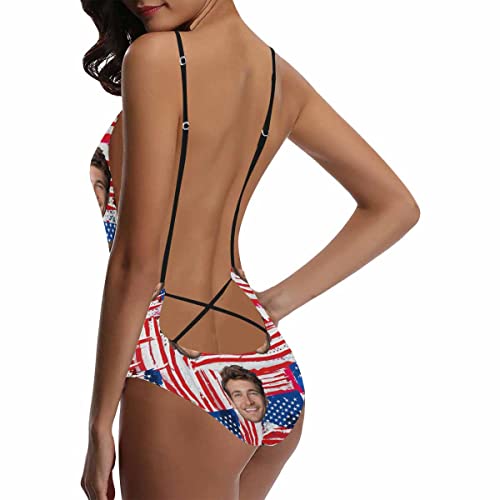 Custom Face Swimsuits With Husband Photo Personalized Bathing Suit With American Flag For Women Funny Gifts For Her #TOP2