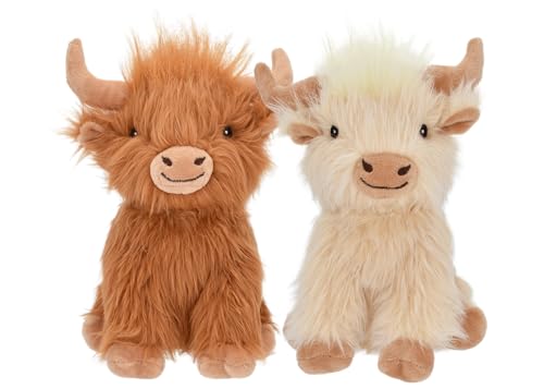 Multipet Highland Cow Plush Dog Toy 2-Pack for Dogs Soft Squeaky Farm Animal Toy Assorted Colors (8)