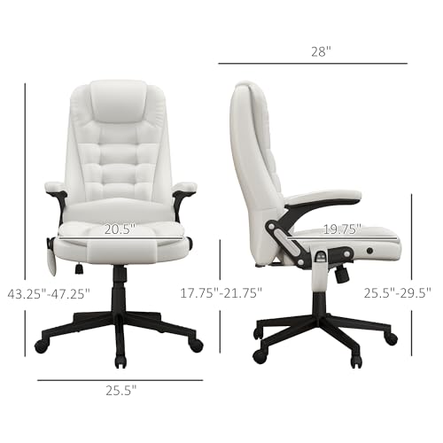 Image of HOMCOM High Back Vibration Massage Office Chair with 6 Vibration Points, Heated Reclining PU Leather Computer Chair with Armrest and Remote, White