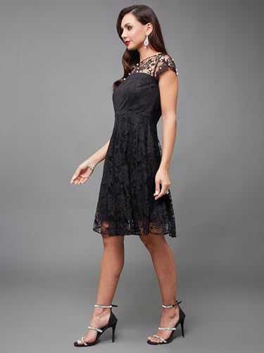 Image of Miss Chase Women's Round Neck Sleeveless Polyester Ruffled Knee- Length Dress