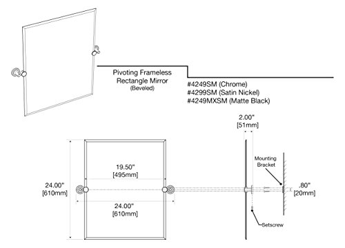 Image of Gatco 4249MXSM II Latitude Small Wall Rectangle Mirror Matte Black, 24 H x 19.5 W