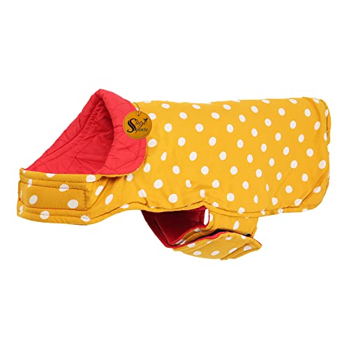 Image of Sage Square Dual-Sided Polka Dot Dog Jacket - Protective Cold-Weather Gear for Pets, Lightweight, Cushioned, Designed for Warmth & Comfort Indoors or Outside (Small - 10 Inches, Yellow & Red)