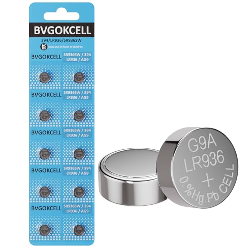 Bvgokcell 10-Pack 394 SR936SW Watch Battery 1.55V 394 380 LR936 AG9 High Capacity Long Lasting Power Button Cell Batteries