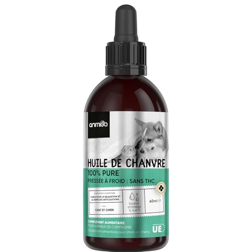 Huile de Graines de Chanvre Chien & Chat 60ml Pressée à Froid avec Omega 3 6 9 et Source de Vitamines A, B, D, Huile de Graines de Chanvre 100% Pure Alternative à la Fleur de Bach Chien & Chat
