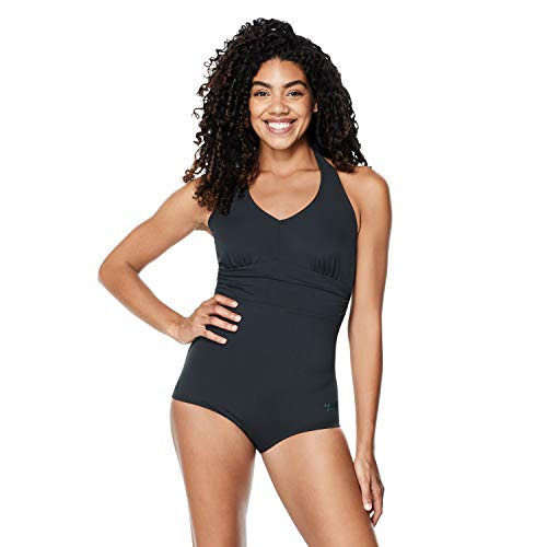 Speedo Women's Swimsuit One Piece V-Neck Shirred Halter Moderate Cut