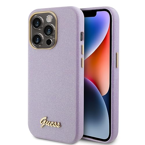 GUESS GUHCP15LPGMCSL Coque pour iPhone 15 Pro 6,1" Violette Rigide Script Brillant Ă Paillettes, x, X, x