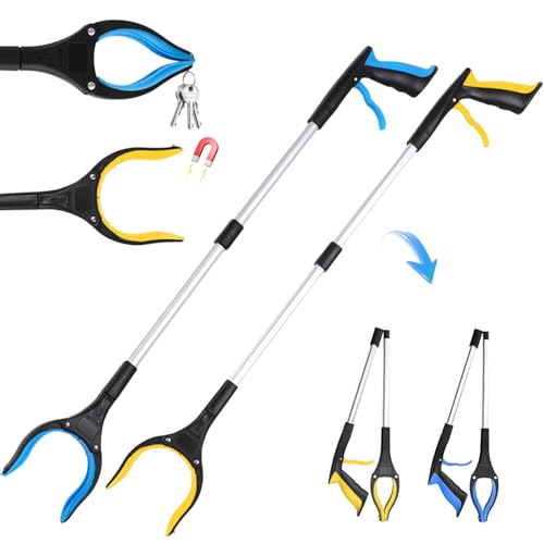 Pince Ramasse Objet, 2pcs Outils de Ramassage, Pince de Préhension, Pince Telescopique avec Crochet Magnétique, Pince Ramasse Dechets, Pliable Rotative...