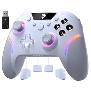 EasySMX X20 Wireless Controller PC mit RGB, Bluetooth Controller mit 2 in 1 Trigger & abnehmbare Hall Joystick & Mechanische Tasten, 6 Achsen Gyro, Kompatibel mit PC/Switch/Handy-Weiß