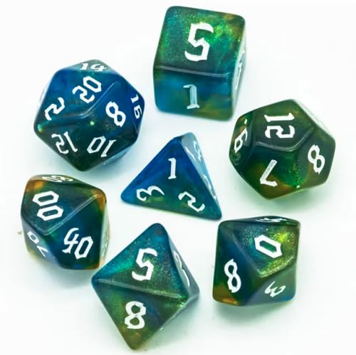 Epic Forge -Set of 7 Resin Dice in Box - Green and Blue Glitter - Image 2
