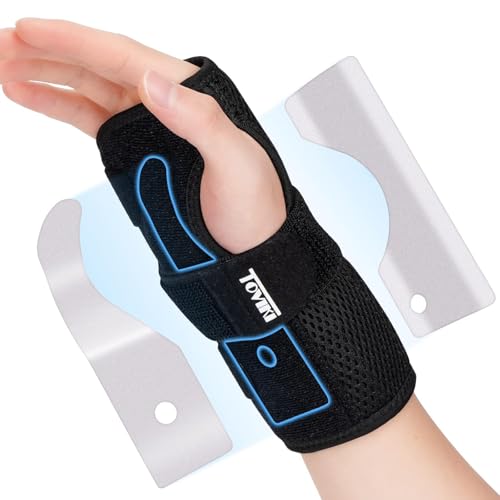 TOVIKI Wrist Support Brace Right Hand with 2 Metal Splints for Joint Pain Arthritis Carpal Tunnel Pain Tendonitis for Men and Women Black (L(Pack of 1), Right)