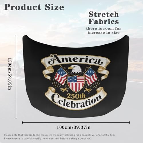 Image of Car Hood Cover, 59x39 Inch US 250 Years Car Hood Wrap Blankets Auto Outdoor Decorations Accessories for Compact SUV Sedans Trucks