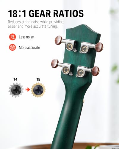 Image of Donner Concert Ukulele Professional 23 Inch Mahogany Ukelele for Adult Beginner Ukele Bundle with Online Lesson Gig Bag Aquila String Pick Tuner Strap Cloth DUC-200B Drak Green