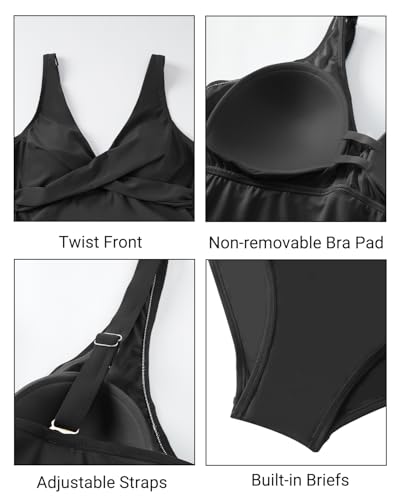 Daci Plus Size Tankini Swimsuit with Skirt - 2 Piece Tummy Control Ruched Bathing Suit Swimwear3