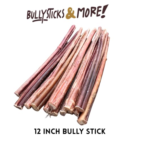Image of BULLYSTICKS & MORE 12 Inch Bully Sticks (Thin- 15 Pack) | Bully Sticks for Medium Dogs | 100% Grass Fed Beef | Dog Parents Choice Bully Stick Dog Chews | No Hide Bully Bones