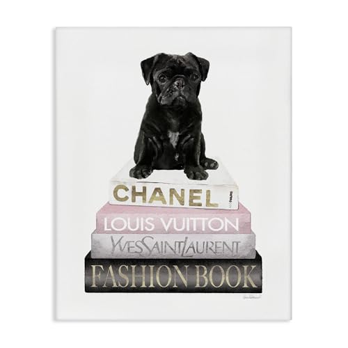 French Bulldog Bookstack Glam, 30 x 40 Inch Canvas Wall Art