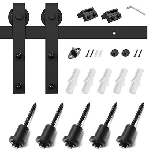 Image of SMARTSTANDARD 6 Feet Heavy Duty Sturdy Sliding Barn Door Hardware Kit-Smoothly and Quietly-Includes Detailed Installation Fit 36 inch Wide Doorpanel (J Shape Hanger) Black