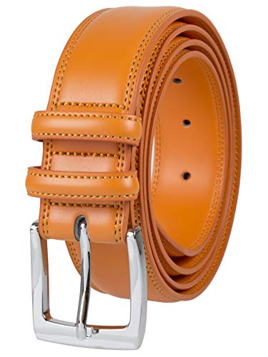 Gelante Men's Classic Genuine Leather Dress Belt With Double Loop Double Stitch