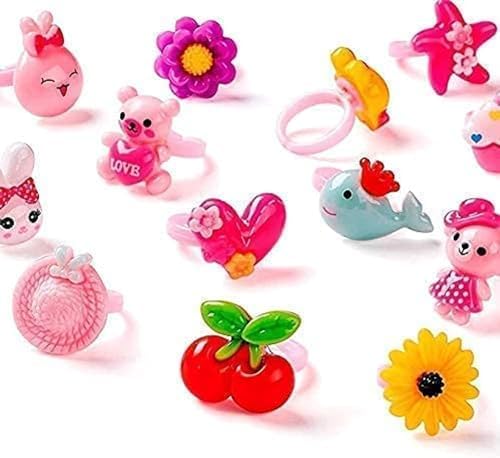 Tahera® Girls Kids Cartoon Pretend Play Toy Fancy Finger Rings for Diwali and Birthday Gifting Comes in Pink Heart Shape Gift Box .Suitable for Age 2-10 yrs.